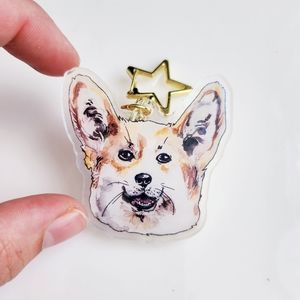 Corgi Holographic Keychain, Watercolor Dog Illustration, Holo Puppy Charm